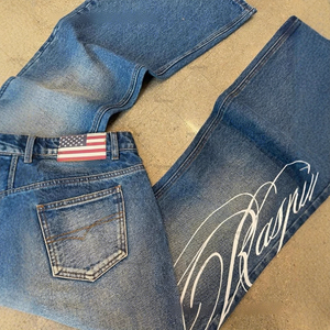 <span class=keywords><strong>Jeans</strong></span> <span class=keywords><strong>Uomo</strong></span> Svasati Vintage Distressed Blu con Stampa Effetto Sbiadito Oversize a Zampa d'Elefante - Produzione Personalizzata - Product Image 2