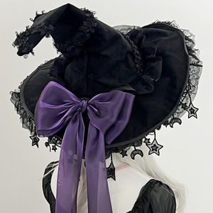 Sombrero de Bruja de Halloween con Encaje, Estrella, Luna, Lazo y Cinta Larga para Cosplay y Fiestas - Product Image 5
