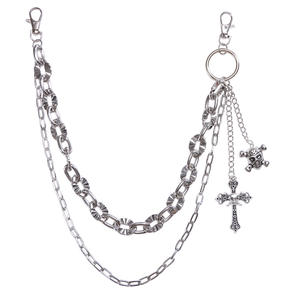 Double Layered <b>Sunflower</b> Chain With Skull And Cross Hip Hop Pants Chain For Casual Wear Tibetan Silver Waist Chain - Product Image 5