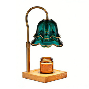 Lampe chauffe-bougie vintage vert-noisette à intensité variable avec base en bois électrique pour une ambiance lumineuse et parfumée pour le salon - Product Image 1