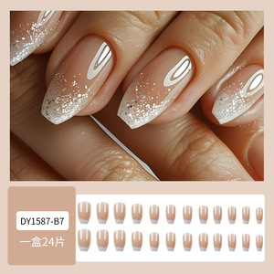 24 <span class=keywords><strong>Uñas</strong></span> Postizas de Ballet Medianas <span class=keywords><strong>con</strong></span> Purpurina, Diseños Franceses, <span class=keywords><strong>Uñas</strong></span> Acrílicas <span class=keywords><strong>Cortas</strong></span> de Color Rosa, Puntas de Cobertura Completa - Product Image 2