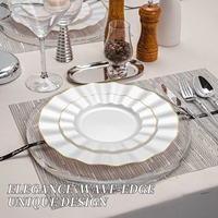 Assiettes en plastique jetables de 7,5 et 10,25 pouces, blanches avec bord doré, élégantes assiettes de fête avec bordure dorée pour mariage, anniversaire