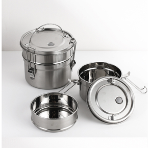 DFL01 Recipiente de Almacenamiento de Alimentos de Acero Inoxidable 304, Lonchera Redonda de Doble Capa, Lonchera Bento para Adultos y Niños con Válvula de Aire, Multicapa - Product Image 5