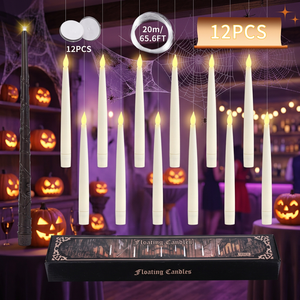Bougies flottantes 12 pièces, LED coniques sans flamme, scintillantes, à piles, décoration d'Halloween pour la maison, finition mate - Product Image 1
