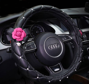 <strong>Pink</strong> Flower <strong>Car</strong> <strong>Seat</strong> Back Support Luxury Leather with Diamond <strong>Car</strong> Steering Wheel Cover - Product Image 2