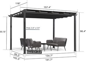เพอร์โกลาอลูมิเนียมกลางแจ้งขนาด 10' x 13' ทนลม พร้อมหลังคาผ้า<span class=keywords><strong>ใบ</strong></span>กันแดดสองชั้นแบบพับเก็บได้ เพอร์โกลาโลหะแข็งแรงทนทาน - Product Image 6
