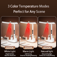 Lampe de bureau avec affichage d'horloge LED, gradation progressive, 3 températures de couleur, lampe de lecture rechargeable, lampe de table pour l'étude