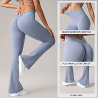 Leggings de yoga taille haute à effet ventre plat, coupe évasée, dos en V, effet froncé aux fesses, pour le sport et le fitness