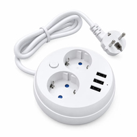 Kompakte Tragbare Reise-Steckdosenleiste EU-Stecker Rundes Verlängerungskabel 2 AC-Steckdosen 3 USB-Schnellladehub für Zuhause Büro Hotel
