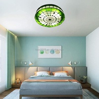 Lámpara Colgante de Vidrio Estilo Mediterráneo Hecha a Mano con Base de Acero, 16 Pulgadas, Color Verde, 2700K Blanco Cálido, E-27