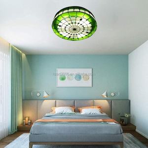 Lámpara de techo de vidrieras estilo Tiffany LED mediterráneo, base de acero, 16 pulgadas, color verde, 2700K, blanco cálido - Product Image 3