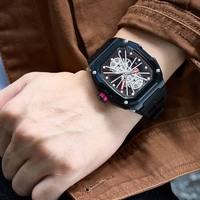 Reloj Mecánico Automático MEGIR 8607 Oficial para Hombre, Diseño Tonneau, Doble Esqueleto, Resistente al Agua, Reloj Masculino Moderno