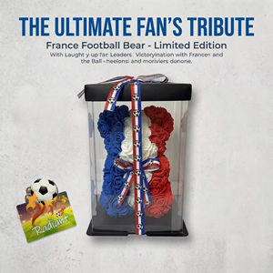 Ours en fleurs artificielles en PE fait main, thème France, avec ruban de football, logo personnalisé acceptable, vente en gros - Product Image 4