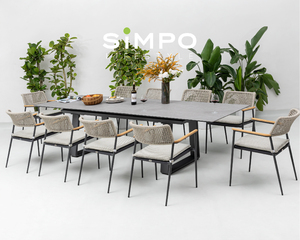 Ensemble <span class=keywords><strong>de</strong></span> mobilier d'extérieur haut <span class=keywords><strong>de</strong></span> gamme SIMPOLIFESTYLE, table extensible en pierre frittée et aluminium <span class=keywords><strong>PARIS</strong></span>, pour jardin, salle à manger, balcon - Product Image 3