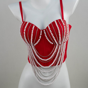 Top Corsetto con Catena di Perle, Top Sexy da Donna in Pizzo con Fiocco, Intimo Vintage - Product Image 1