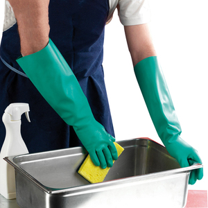Guantes rectos forrados de 33 cm, sin látex, resistentes a químicos, certificados EN 374, resistentes a ácidos y álcalis, verdes, 15 mil - Product Image 3