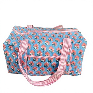 Women's <b>Large</b> Cotton Weekender Travel <b>Bag</b>, Handmade Quilted Fabric Duffle <b>Bag</b>, Block Printed Overnight <b>Bags</b>, Hand Luggage <b>Bags</b> - Product Image 1
