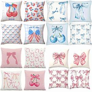 New Arrival Blue Pink Cherry and Bow Pillow Home Decoration Bedroom Living Room <b>Sofa</b> <b>Cushion</b> <b>Cover</b> - Product Image 1