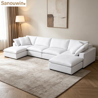 Übergroßes Modulares Cloud-Sofa mit Abnehmbaren Bezügen Tiefsitzende L-förmige Weiße Wohnzimmer-Couch