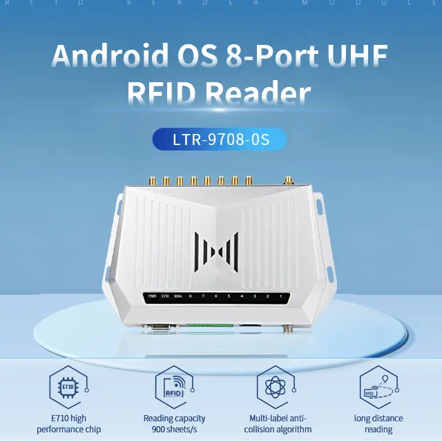 8ポートUHFRFIDリーダーLinux/AndroidOSシステムImpinj E710 RS232 TCP/IPインターフェースアクセス制御用の固定UHFRFIDリーダー