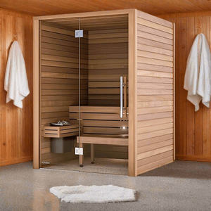 Moderna cabina Sauna in legno all'aperto con tetto a prova di neve e finestra di vetro riscaldamento elettrico per la foresta invernale per uso termale - Product Image 2