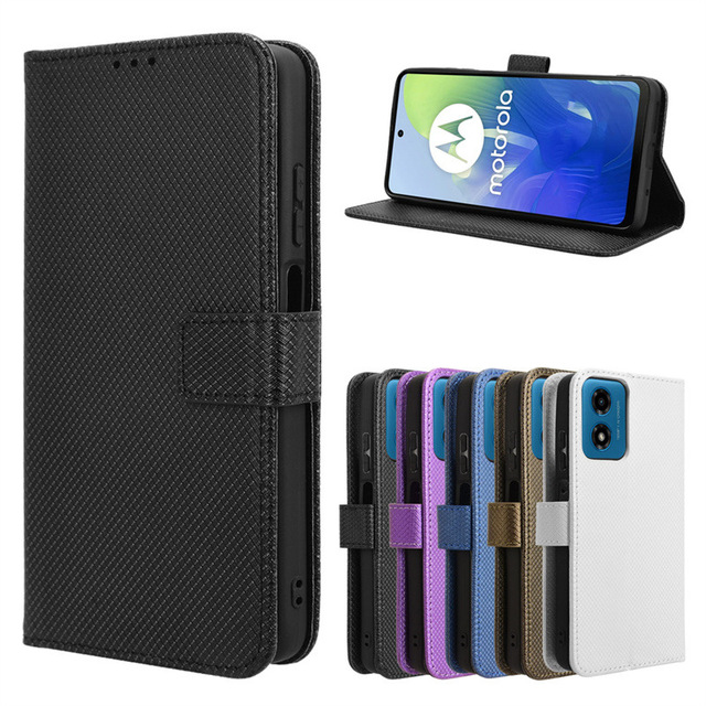 Shockproof TPU Diamond Grain Wallet Flip Leather Cell Phone Cases Cover for Motorola motorola Moto E14/g04/g24/g24 Power/g04s