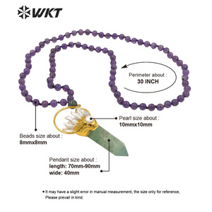 WT-N1246 도매 여성 화려한 긴 구슬 돌 형석 목걸이 금 패션 큰 청키 정신 포인트 돌 목걸이 - Product Image 6