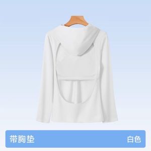 Camiseta de manga larga con capucha y protección solar para mujer, con espalda descubierta, para deportes y uso en verano - Product Image 4