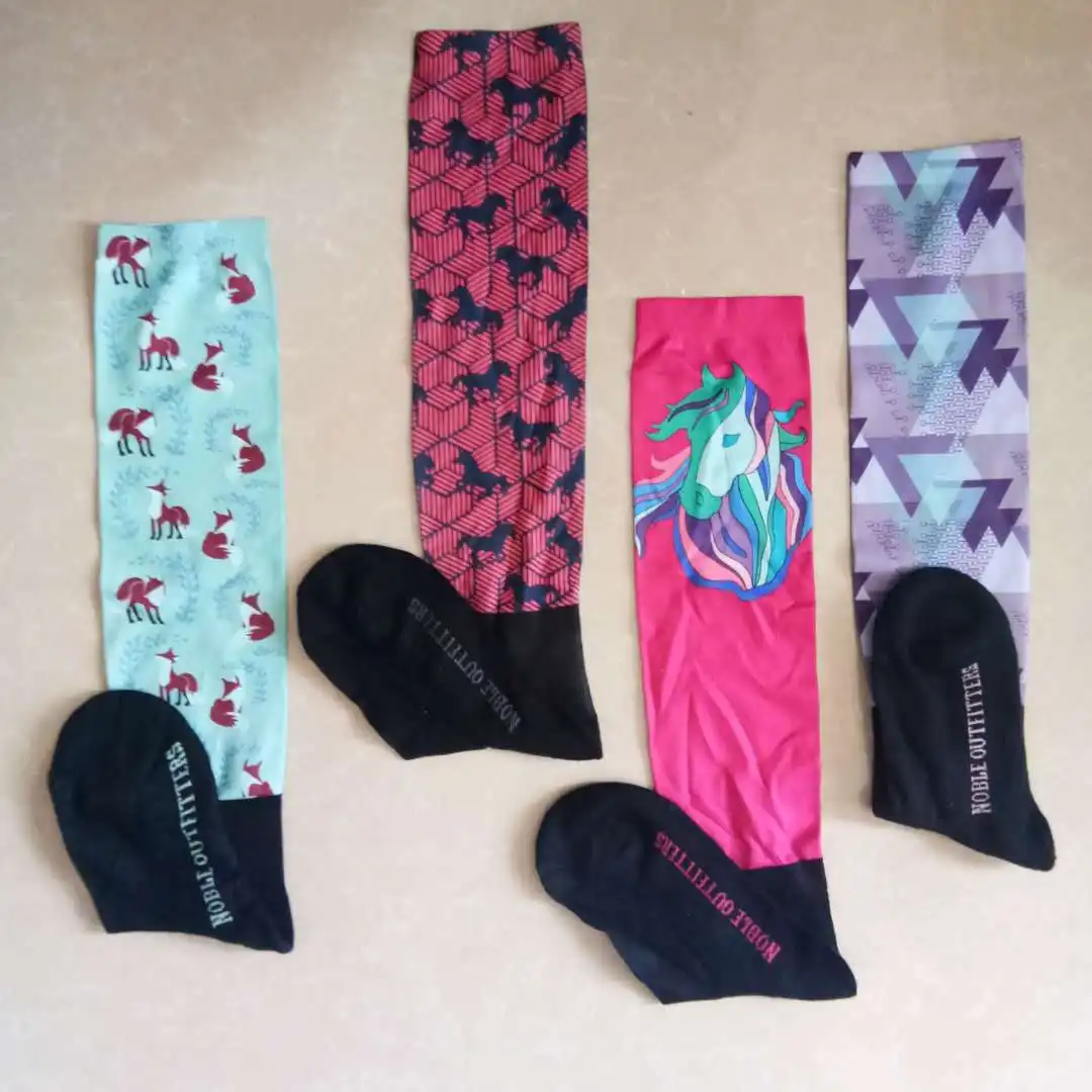 wholesale low MOQ custom design with logo knee high horse riding printing equestrian socks