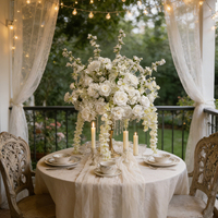DKB Modern Forest Design, Bola de Flores Artificiales de Seda de 50 cm, Diseño Floral Blanco y Morado con Follaje Verde, para Decoración de Bodas