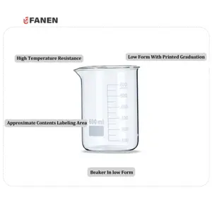 Béchers scientifiques en borosilicate Fanen 900ml pour laboratoire de chimie de laboratoire Bécher en verre résistant aux hautes températures