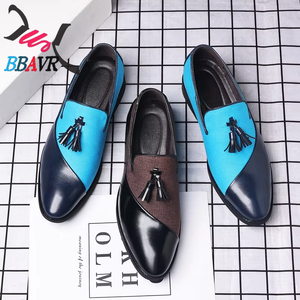 BBAVR Mocasines de cuero azul y negro para hombre, con punta en pico, sin cordones, transpirables, zapatos formales para fiesta - Product Image 3