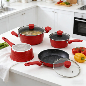 Modern Ceramic Marble Coated Pot Pan Silicone Glass Lids Bakelite Handles Non-Stick Forged Aluminum <b>Cookware</b> <b>Set</b> Gas <b>Induction</b> - Product Image 1