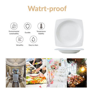 厂家批发价格中式骨瓷方形陶瓷板金边纯白色水果沙拉上菜餐具 - Product Image 5