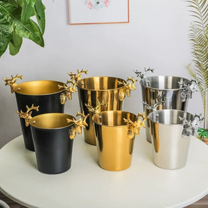 <span class=keywords><strong>Secchiello</strong></span> per Ghiaccio Vintage Creativo da 5L in Legno di Lusso Dorato per Feste, Birra e Bevande, Raffreddatore per Vino Nero Opaco Martellato - Product Image 1