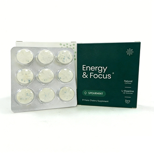 Comprimés énergétiques pour adultes OEM (54 pièces) - <span class=keywords><strong>Sans</strong></span> <span class=keywords><strong>sucre</strong></span>, L-Théanine, Vitamines B12 et B6, saveur menthe poivrée pour la gestion de l'énergie - Product Image 1