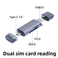 Lecteur de cartes en alliage aluminium/zinc pour téléphone portable, compatible TF/SD avec iPhone Type-C/V8, lecteur de cartes 2-en-1 2.0/3.0