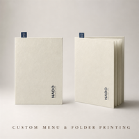 Impression de couvertures de menu personnalisées avec une couverture en carton texturé et une languette en tissu tissé, fournisseur OEM ODM en gros, faible MOQ
