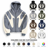 Sweat-shirt à capuche surdimensionné avec fermeture éclair intégrale, empiècements color block, 100% coton épais 350-600 GSM, streetwear unisexe, personnalisable OEM