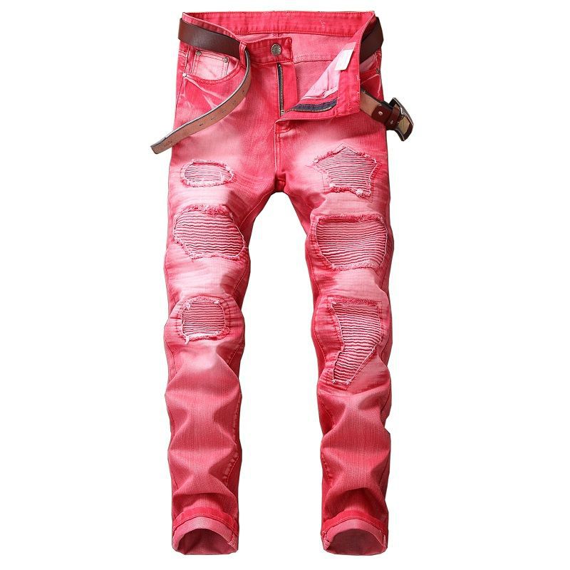 Pink Denim Jeans Mens 9090 Bone Rigid Denim Pants(Pink M) Men Pink