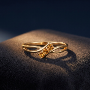 Anillo de Compromiso de Oro Rosa de 18K con Citrino, Banda Abierta con Corte de Diamante, Joyería de Promesa de Boda para Mujer - Product Image 3