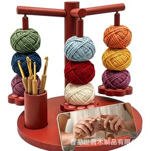 Wooden Multi Axis Rotating Yarn Storage Rack With Hook Needle Cylinder For Hand Knitting Yarn Organization Tools - Product Image 1