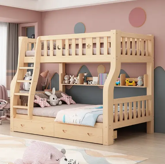 Litera para niños de 1,5 metros, litera superior e inferior, apartamento pequeño, doble madera sólida importada, grueso