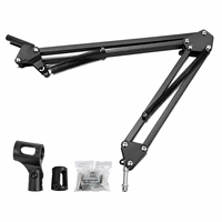 Support de microphone noir réglable avec bras articulé, réduction du bruit, support de micro de bureau pliable, suspension métallique et vis de fixation pour micro