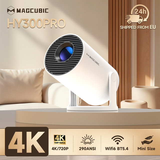 For HY300Pro 4K/720P Android 14 Wifi6 Auto Laser Projector LCD LED with 290 ANSI Portable Built-in Speakers
