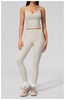 Ensemble de sport TongJoes à col halter et décolleté en V, uni, anti-transpiration, longueur mollet, taille haute, design rehausseur de fessiers, sans lignes visibles à l'avant
