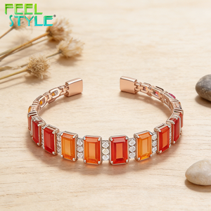 Bracelet <span class=keywords><strong>de</strong></span> tennis en acier inoxydable PVD or épais, couleur permanente, faible MOQ, personnalisé, avec zircon orange dégradé rectangulaire - Product Image 6