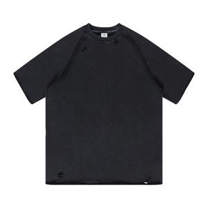 Conception libre Hommes O-cou Vintage T-shirts 100% Coton Poids lourd Distressed Tshirt Hip Hop Street Style Daily Wear Acid Wash - Product Image 5