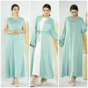 2023 Loriya Новая модная мусульманская женская атласная мусульманская одежда <span class=keywords><strong>2</strong></span> шт. летняя абайя - Product Image 5