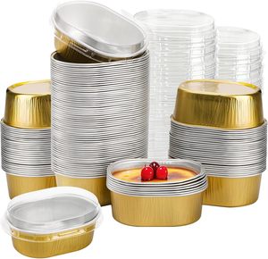 Barquettes alimentaires rectangulaires épaissies en aluminium de 200 ml, 150 ml, 1000 ml avec couvercle en PP, jetables, dorées, compatibles micro-ondes - Product Image 1